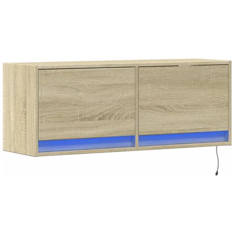 Mobile Tv A Parete Con Luci Led Rovere Sonoma 100x31x35 Cm - Foto 3