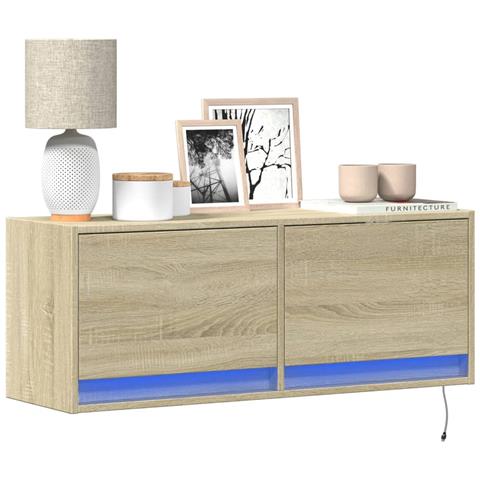 Mobile Tv A Parete Con Luci Led Rovere Sonoma 100x31x35 Cm - Foto 1