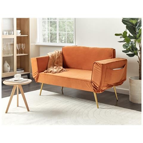 Divano Letto 2 Posti Saarela Velluto Arancione - Foto 1