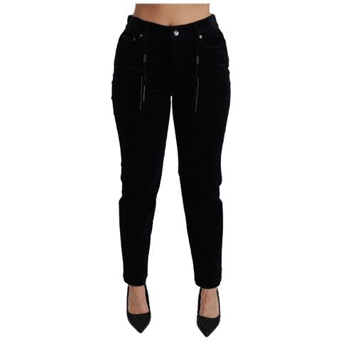 Jeans Skinny A Vita Media In Velluto A Coste Blu - It38-xs - Foto 1