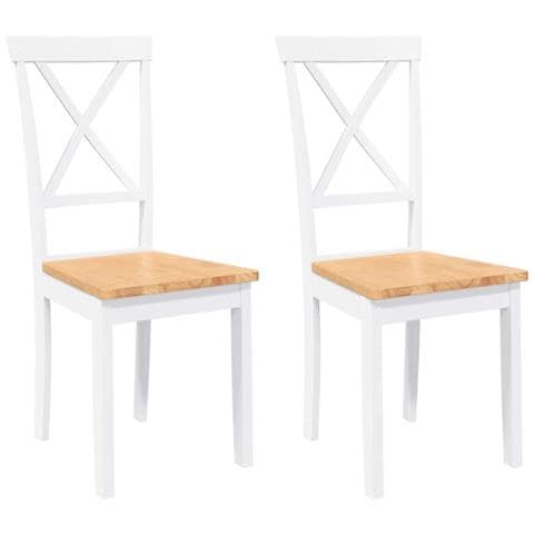 Sedie da Pranzo 2 pz Bianche in Legno Massello di Hevea - Foto 1