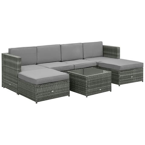 Set da 7 Pezzi Salotto da Esterni in Rattan con Poltrona Pouf Tavolino Grigio - Foto 1