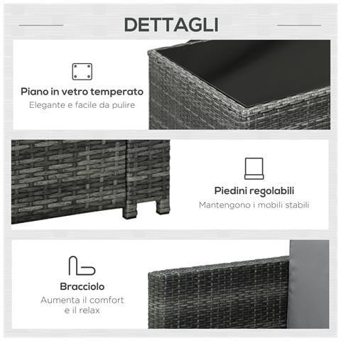 Set da 7 Pezzi Salotto da Esterni in Rattan con Poltrona Pouf Tavolino Grigio - Foto 2