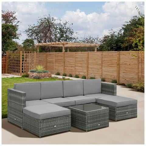 Set da 7 Pezzi Salotto da Esterni in Rattan con Poltrona Pouf Tavolino Grigio - Foto 6