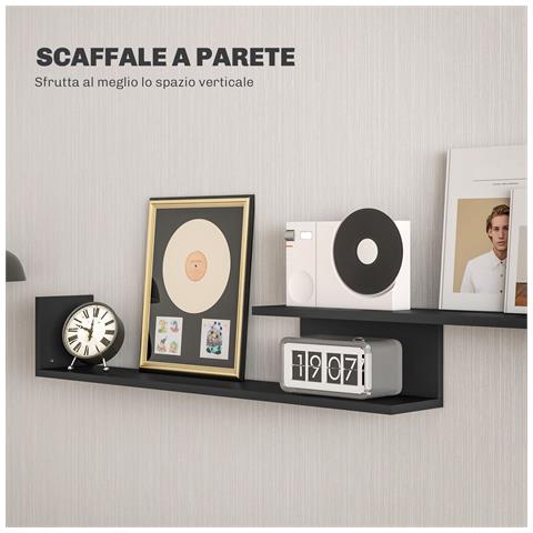 Mobile TV con Mensola a Muro, Ripiani Aperti e Armadietto in Legno, Nero e Marrone - Foto 6