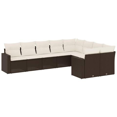 Set Divani Da Giardino 9pz Con Cuscini Marrone In Polyrattan - Foto 1