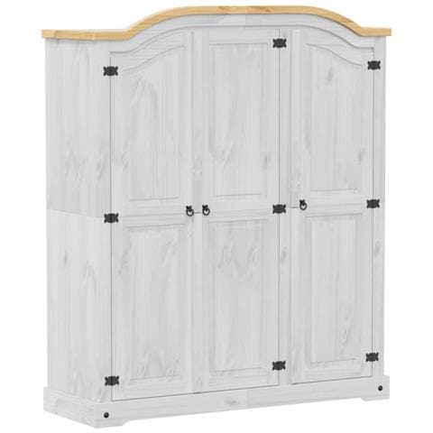 Armadio Corona Bianco 151,5x52x186 Cm In Legno Massello Di Pino - Foto 2