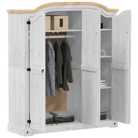 Armadio Corona Bianco 151,5x52x186 Cm In Legno Massello Di Pino - Foto 3