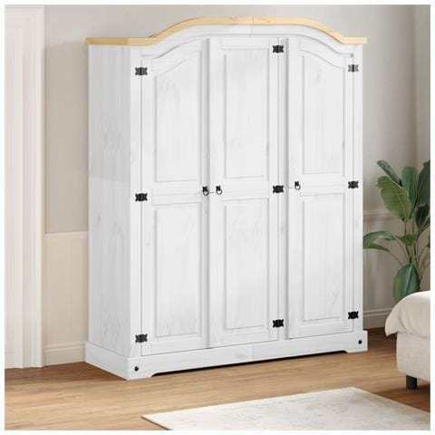Armadio Corona Bianco 151,5x52x186 Cm In Legno Massello Di Pino - Foto 1