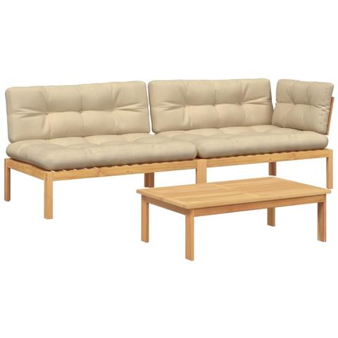 Set Divano Pallet Giardino 3pz Con Cuscini Massello Acacia - Foto 2