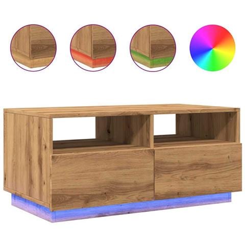 Tavolino Da Salotto Con Luci Led Rovere Artigianale 90x49x40 Cm - Foto 2