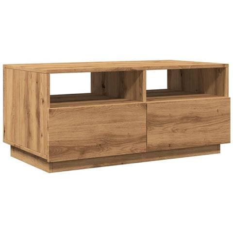 Tavolino Da Salotto Con Luci Led Rovere Artigianale 90x49x40 Cm - Foto 3