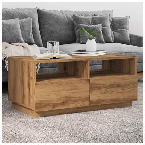 Tavolino Da Salotto Con Luci Led Rovere Artigianale 90x49x40 Cm - Foto 1