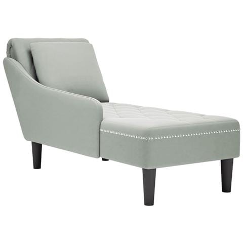 Sdraio Con Cuscino E Bracciolo Destro In Velluto Grigio Chiaro - Foto 1