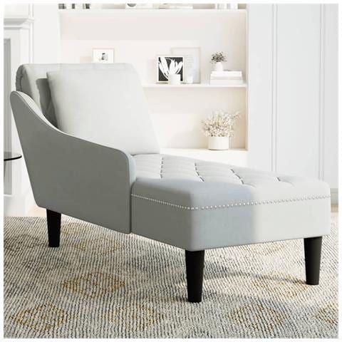 Sdraio Con Cuscino E Bracciolo Destro In Velluto Grigio Chiaro - Foto 3