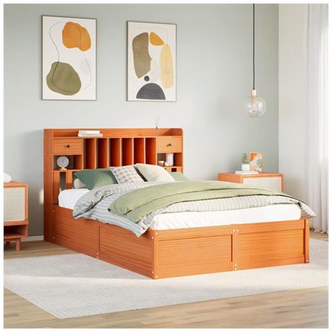 Letto Senza Materasso Marrone Cera 140x190 Cm In Legno Di Pino - Foto 1