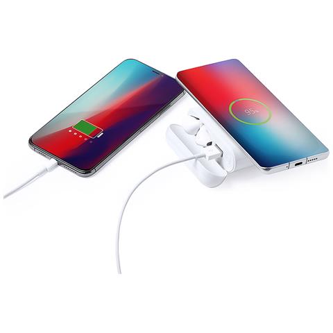 Dam Power Bank Wireless Per Cuffie  Da 5 W. 5200 Mah. Uscita Usb. Ingresso Di Tipo C. Connessione Bluetooth. Batteria 35 Mah 8,4x9,9x2,6 Cm. Colore Bianco - Foto 4