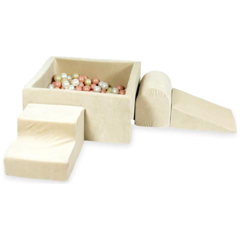 Foam Speelset Met Vierkant Zwembad 90x90x40 Fluweel Zacht Beige Met Ballen 400 Stuks (rose Goud, Lichtgoud, Parelmoer) - Foto 1