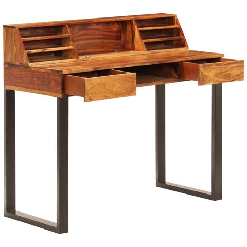 Lusso Casadino -  Scrivania 110x50x94 Cm Massello Di Acacia E Acciaio - Foto 1