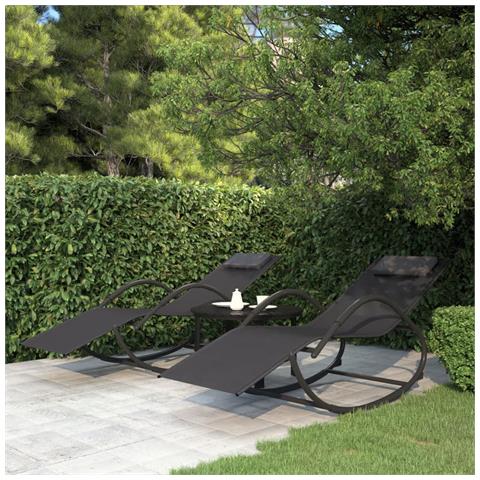 Lusso Casadino -  Lettini Prendisole A Dondolo 2 Pz In Acciaio E Textilene Nero - Foto 7