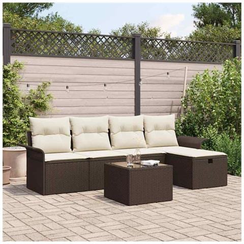 Set Divano da Giardino da 6 Pezzi con Cuscini Marrone Polyrattan - Foto 2