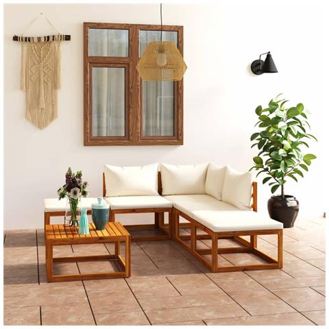 Set Salotto da Giardino 6 pz con Cuscini Letto Massello Acacia - Foto 2