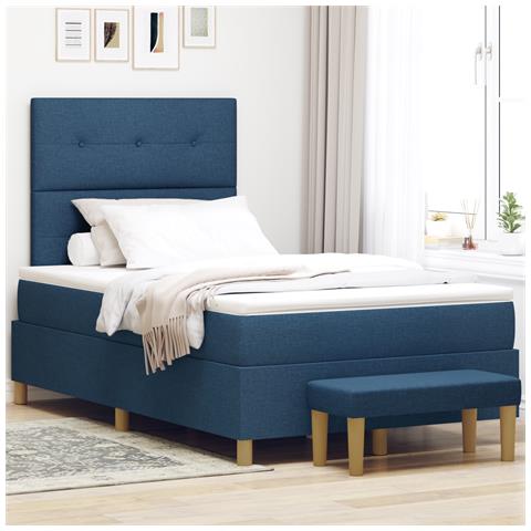 Letto con Box Spring con Materasso e Panchina Blu 120x190 cm Tessuto - Foto 2