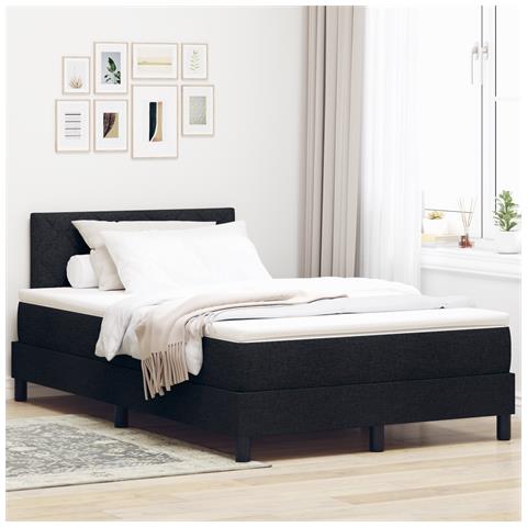 Letto con rete a molle e Materasso Nero 120x200 cm Tessuto - Foto 2