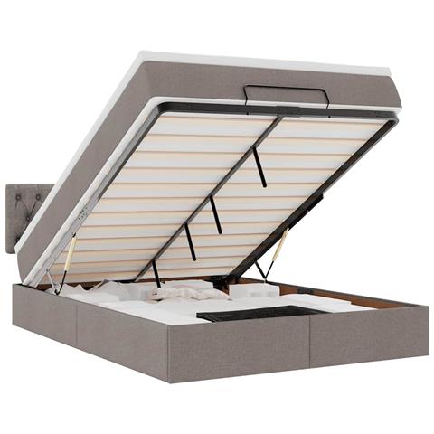 Pouf Letto con Materasso e LED Tortora 140x200 cm in Tessuto - Foto 1