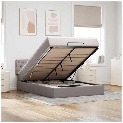 Pouf Letto con Materasso e LED Tortora 140x200 cm in Tessuto - Foto 2