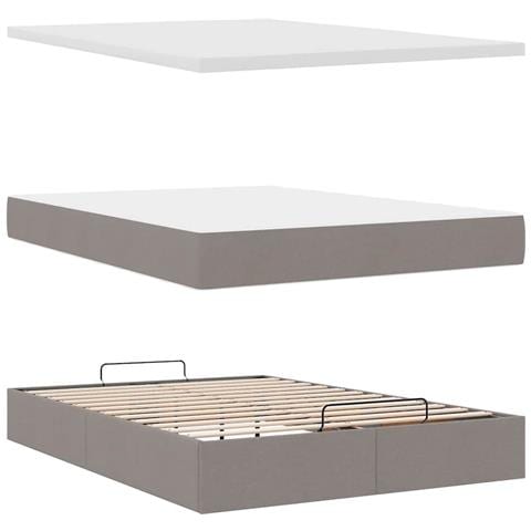 Pouf Letto con Materasso e LED Tortora 140x200 cm in Tessuto - Foto 9