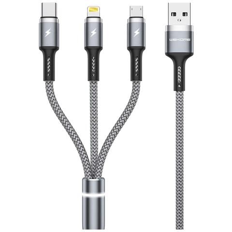 Cavo 3 In 1 Usb-a A Lightning Usb-c Micro Fython Pd 1.2m Ricarica Rapido, Argento - Foto 1