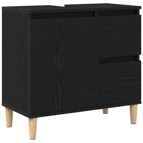 Armadietto Lavabo Nero Rovere 65x33x60 cm Legno ingegnerizzato - Foto 1