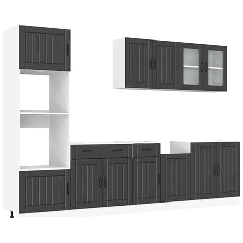 Set Mobili da Cucina 7 pz Kalmar Neri Legno Multistrato - Foto 1