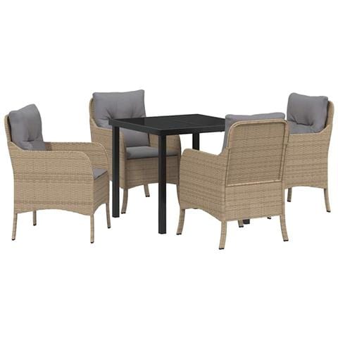 Set da Pranzo per Giardino con cuscino 5 pcs Beige Poly Rattan - Foto 1