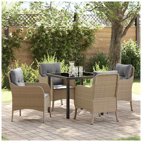 Set da Pranzo per Giardino con cuscino 5 pcs Beige Poly Rattan - Foto 2