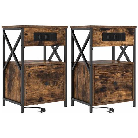 Armadio da Notte con cassetto 2 pcs Rovere fumo 40 x 31 x 60 cm - Foto 1