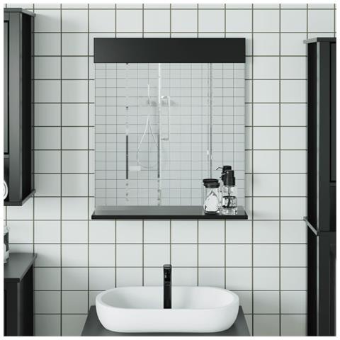 Specchio Bagno e Ripiano BERG Nero 60x12x70 cm Legno Massello - Foto 2