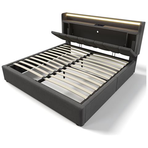 Letto Con Testiera Contenitore, Prese Usb E Design Moderno Per Qualsiasi Ambiente - Foto 3