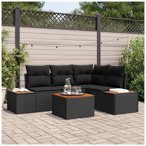 Set Divano da Giardino con cuscino 4 pcs Nero Polyrattan - Foto 2