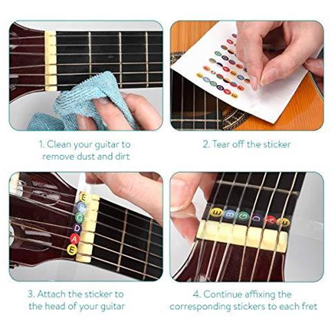 Chitarra Fretboard Adesivi - Chitarra Nota Adesivi Per Acustici Ed Elettrici A 6 Corde - Fret Adesivi Per Lapprendimento - Trasparente - Foto 4