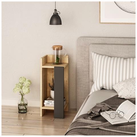 Tavolino Comodino Di Design Elos Rovere Oak Pannello Antracite 25x25x60h Sinistro - Foto 1