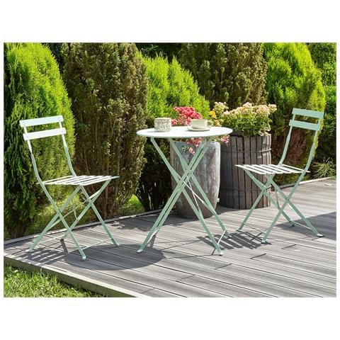 Set Bistrot Pieghevole Fiori Metallo Verde Menta - Foto 1