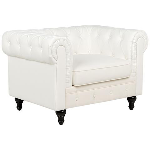 Poltrona Tessuto Bianco Sporco Chesterfield - Foto 2