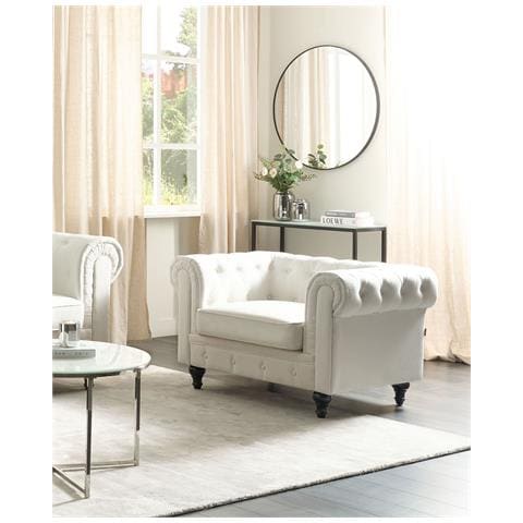 Poltrona Tessuto Bianco Sporco Chesterfield - Foto 1