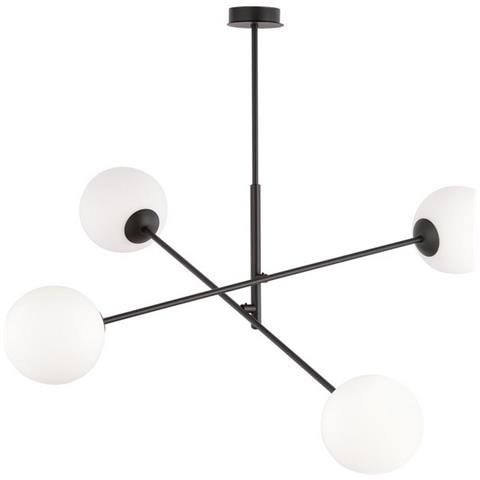 Lampada A Sospensione Linear - Nero, Bianco - Acciaio Verniciato A Polvere, Vetro - 102x51x102 Cm - Foto 1