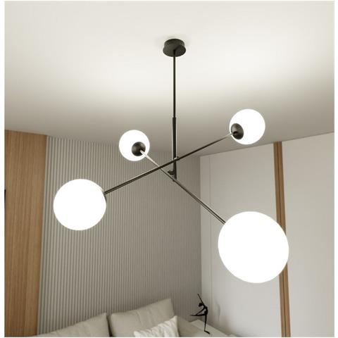 Lampada A Sospensione Linear - Nero, Bianco - Acciaio Verniciato A Polvere, Vetro - 102x51x102 Cm - Foto 2