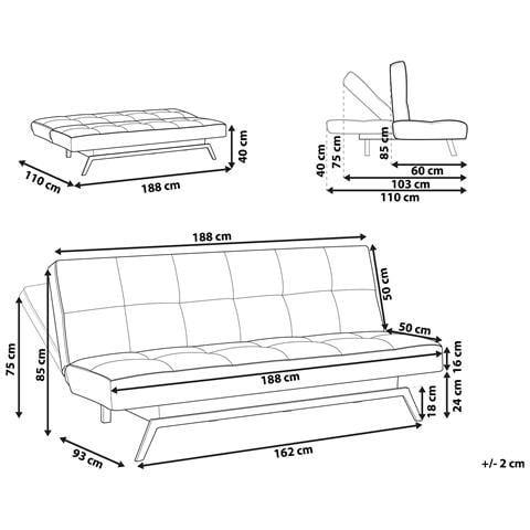 Divano Letto 3 Posti Leeds Tessuto Bianco - Foto 6