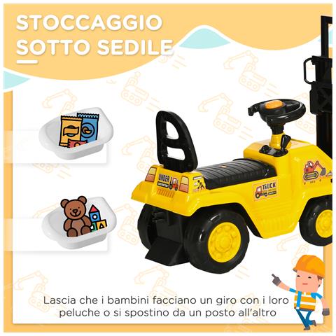 Trattore A Pedali Per Bambini 3-4 Anni Con Muletto E Spazio Portaoggetti, 86x27.5x47.5 Cm, Giallo E Nero - Foto 2