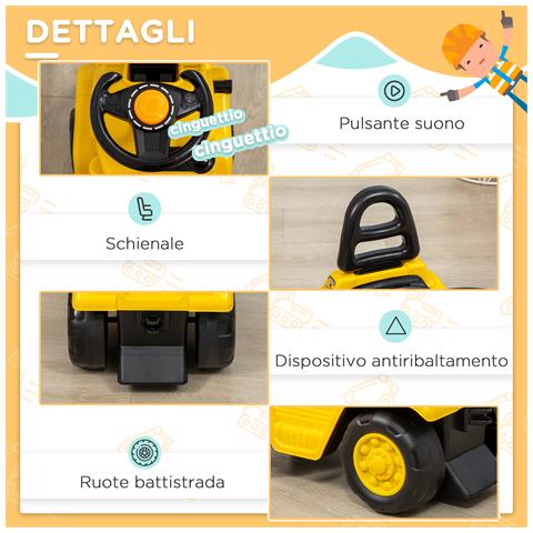 Trattore A Pedali Per Bambini 3-4 Anni Con Muletto E Spazio Portaoggetti, 86x27.5x47.5 Cm, Giallo E Nero - Foto 6